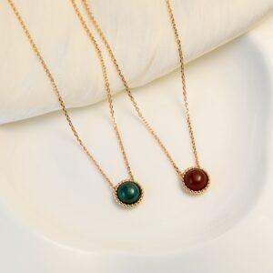 ラウンドビーズ×天然ストーン ネックレス｜カーネリアン／マラカイト｜Van Cleef & Arpels Perléeスタイル