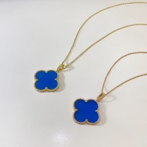 ブルーアゲート ワンモチーフ ロングネックレス｜ローズゴールド／イエローゴールド｜Van Cleef & Arpels Magic Alhambraスタイル